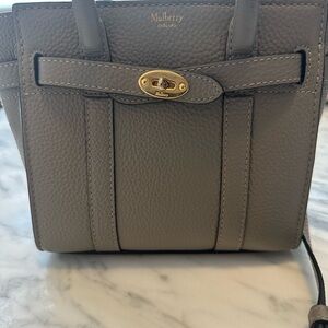 Authentic Mulberry Gray Leather Tote with Gold Accents